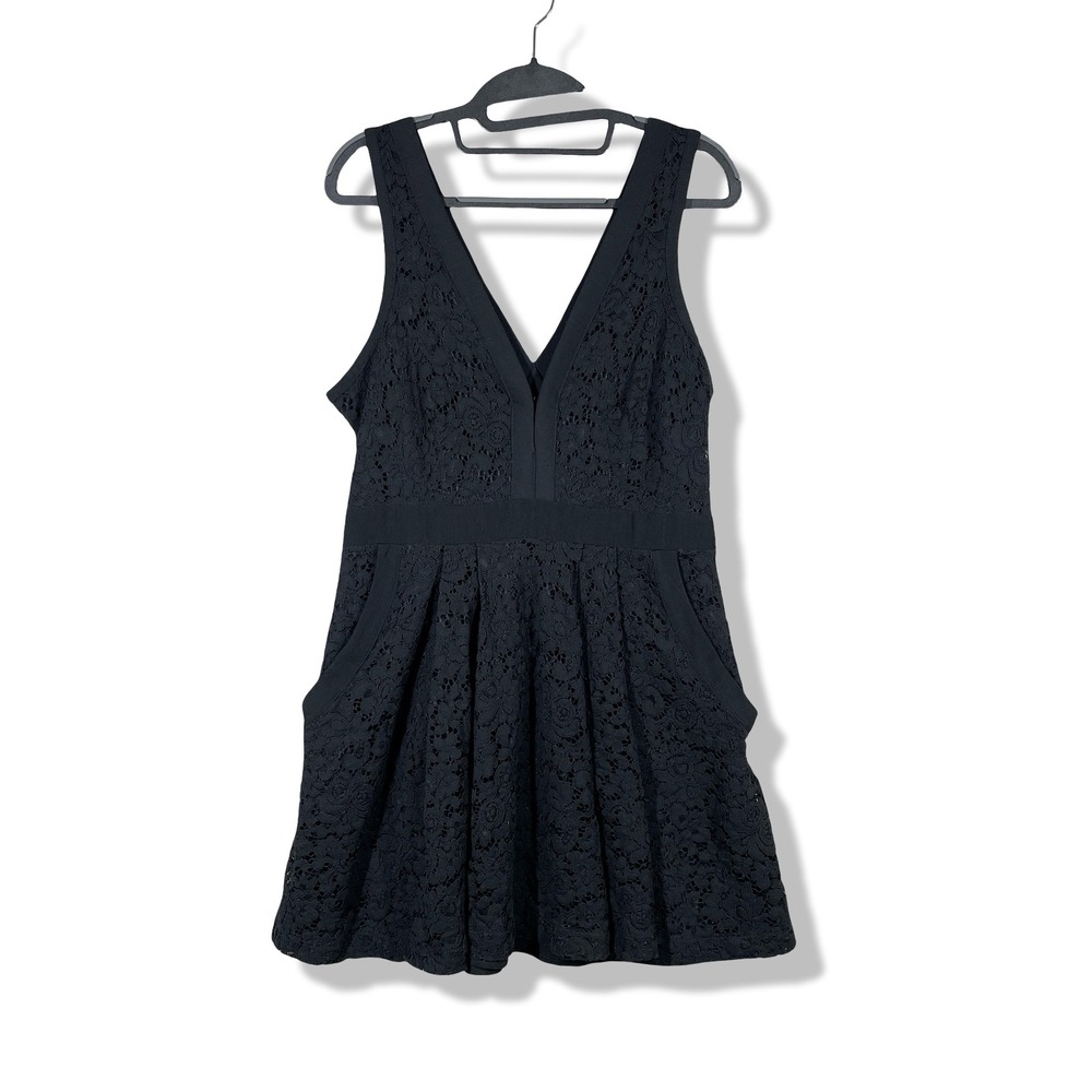 Free People Lace Mini Dress Women Medium Black Boho Romantic Coquette Gothic